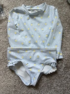Carter's Light Blue Rash Guard Set with Yellow Lemon Print